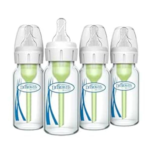 Dr. Brown's Anti-Colic Options+ Narrow Glass Baby Bottle with Level 1 Slow Flow Nipple, BPA-Free, 4 oz/120mL, 4-Pack