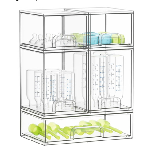 SpaceAid Bottle Storage Organizer Baby - Acrylic Bottles Station Organizer Container, Stackable Clear Drawers for Countertop, Vanity, Bathroom, Cabinet, Pantry Organization, 5 Pack, 2S2M1L, 15.4" H