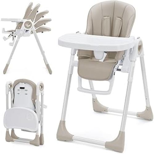 Foldable High Chair for Babies & Toddlers (6-36 Months), Adjustable Infant Chair with 5-Point Safety Harness, Multiple Recline Positions, Highchair for Baby with Removable Tray & Non-Slip Feet