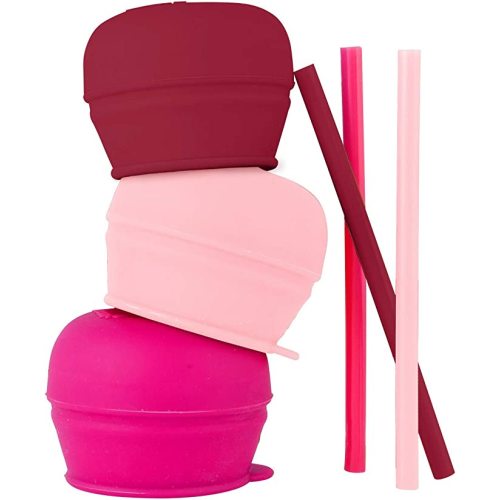 Boon Snug Straw Universal Silicone Straw Lids - Multi (3pk), Pink