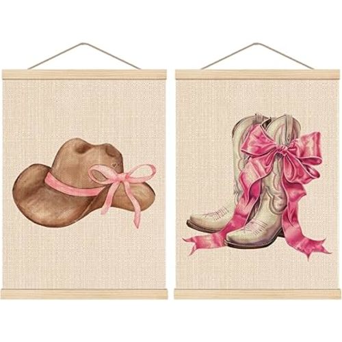 HKTZM Coquette Pink Bow Western Poster Hanger Frame 12.5×17 Inch, Coquette Room Decor, Hot Pink Preppy Cowgirl Wall Decor, Preppy Room Dorm Decor Teen Girls Cowgirl Room Decor, Set of 2