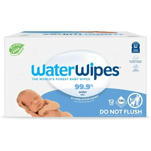 WaterWipes Plastic-Free Original Baby Wipes, 99.9% Water Based Wipes, Unscented & Hypoallergenic for Sensitive Skin, 60 Count (Pack of 12), Packaging May Vary