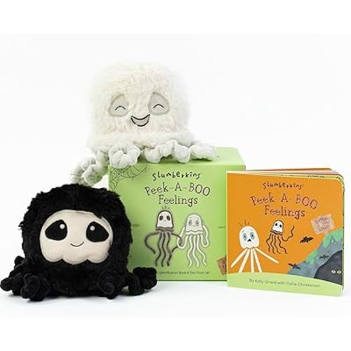 Slumberkins Peek-A-Boo Feelings Jellyfish Set - Promotes Emotion Identification, Curiosity & Bravery - Includes Board Book & 2 Limited Edition Jellyfish Mini Plush Toys