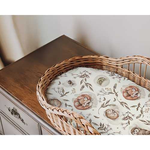 Handmade Baby Changing pad, Sleeping Forest Friends Design – Diaper Organizer