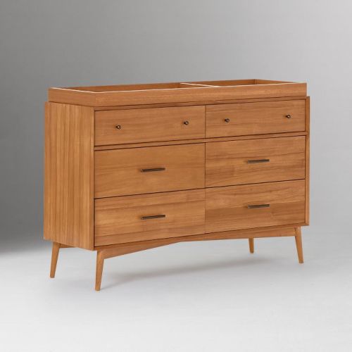 Mid-Century 6-Drawer Wide Dresser with Removable Topper (56")
