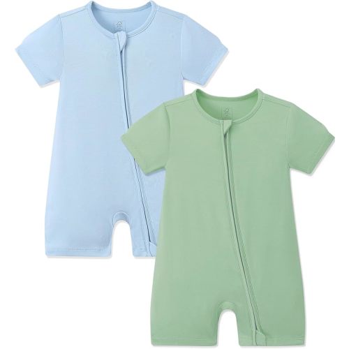 JunNeng Baby 2 Pack Rayon of Bamboo Romper Sleeper 2 Way Zipper Short Sleeve Jumpsuit Zipper Footless One-piece