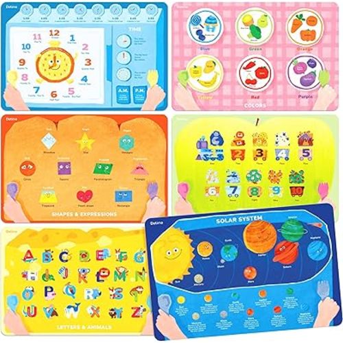 Dotimo 6 Pack Kids Placemats for Dining Table - Educational PVC Mats with 6 Learning Themes (Alphabet, Numbers, Planets & More), Non-Slip, Wipeable & Reusable for Toddlers, Homeschool & Classroom