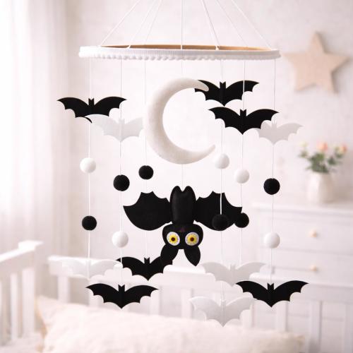 Handmade Halloween Bat Moon Crib Mobile, Black White Nursery Decor