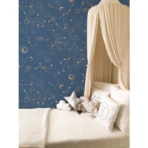 Blue Sky and Constellation Peel and Stick Wallpaper - Cosmos Starry Night Kids Nursery Room- Self Adhesive Removable Space Wall Decor W066
