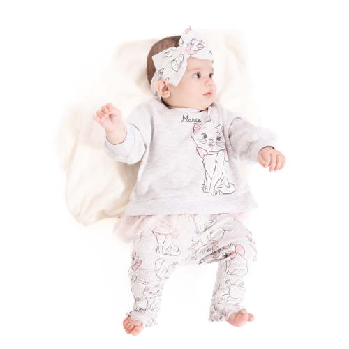 The Aristocats Marie Baby Girls Graphic Tulle Sweatshirt and Printed Leggings with Bow Headband Set, 3-Piece, Sizes 0/3M-24M