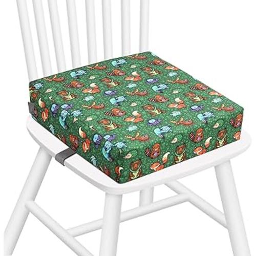Zicac Portable Toddler Booster Seat for Dining Table, Safer Non-Slip Kids Booster Seat with Double Adjustable Straps, Washable Detachable Strong Support Increasing Cushion for Child (Animal Green)
