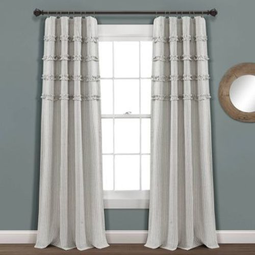 Set of 2 84"x40" Farmhouse Vintage Stripe Yarn Dyed Cotton Light Filtering Window Curtain Panels Gray/White - Lush Décor: Indoor Drapes