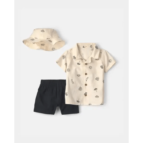 Baby Boy 3-Piece Hat, Top & Short Set - Black/Ivory | Carter's