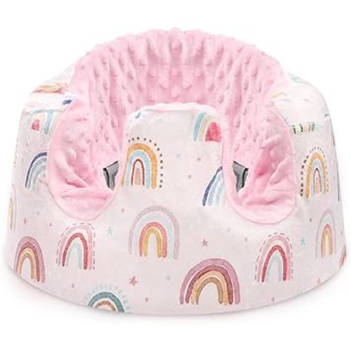 Minky Seat Cover for Bumbo, Ultra Soft Comfortable Bumbo Cover, Removable Baby Floor Seat for Boys & Girls, Pink Rainbow