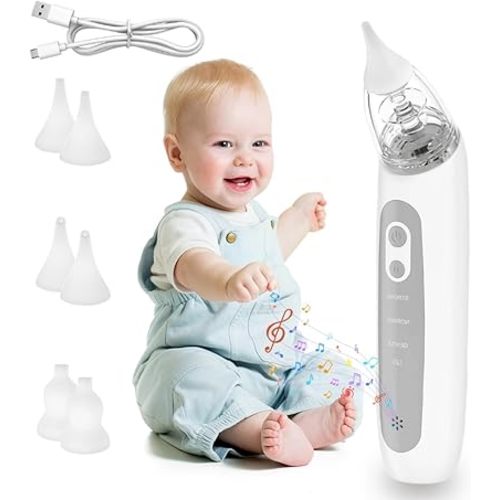 Baby Nasal Aspirator for Snot Sucker, 3 Suction Levels Baby Nose Sucker with 6 Silicone Tips & Music Soothing Function, Hospital-Grade Mute Nose Aspirator for Infants, Toddlers from 0 to 12 Years