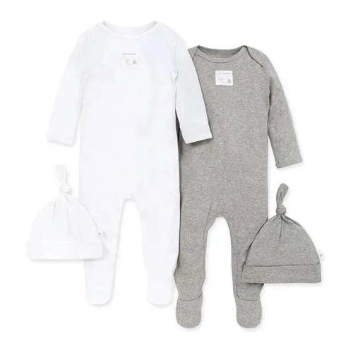 Burts Bees - 2Pk Coveralls & Knot Top Hats, Heather Grey