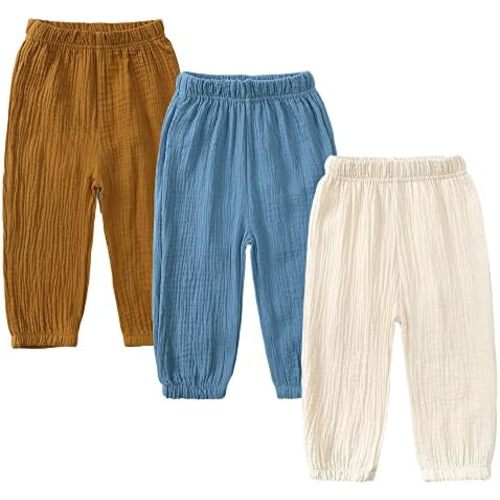 MYGBCPJS Baby Boys Girls Cotton Linen Trousers Kids Casual Ankle Pants Loose Long Bloomers