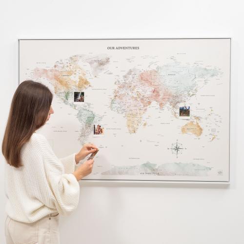Places You've Been World Map, Detailed Push Pin Travel Map Visited Countries Pin Board Canvas, Personalized Travel Tracker, Pastel Wall Map