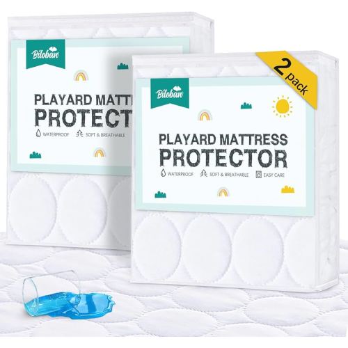 Pack and Play Mattress Pad Sheets Waterproof 2 Pack, Quilted Pack and Play Mattress Protector Cover Fitted Fits for Graco Pack n Play Playard Mattress/Playpen Mattress, White, 39" x 27"