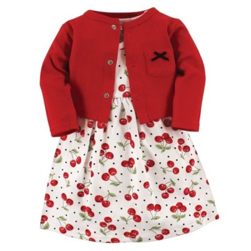 Hudson Baby Infant and Toddler Girl Cotton Dress and Cardigan 2pc Set, Cherries, 18-24 Months