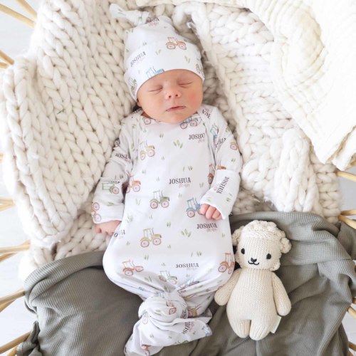 Little Farmer Personalized Newborn Baby Knot Gown