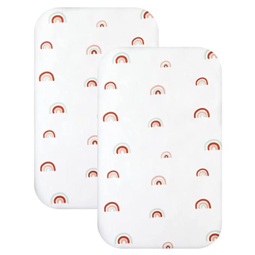 Bassinet Sheet Set 2 Pack Fitted Bassinet Sheets for Baby Boy Girl, Universal Bassinet Sheets Fit for Baby Delight, ANGELBLISS, Mika Micky, Milliard, MiClassic, Dream On Me, Baby Joy Bedside, Rainbow