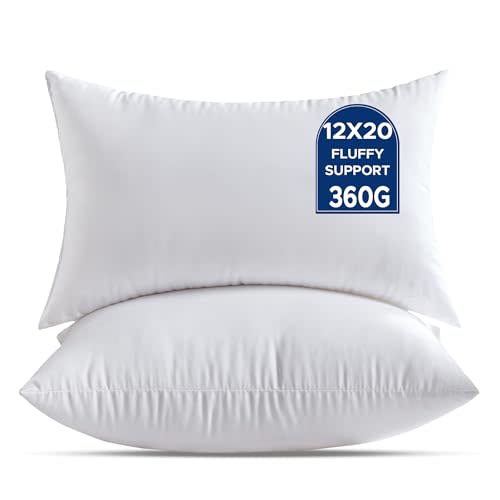 12 x 20 Throw Pillow Inserts Pack of 2 Small White Decorative Lumbar Pillows for Couch Bed Sofa Rectangle Cushion Sham Stuffer Indoor