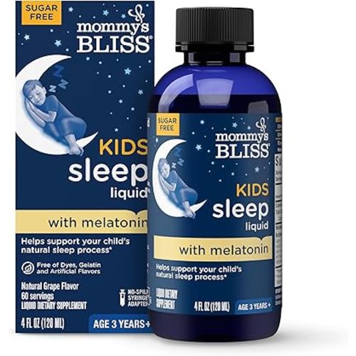 Mommy's Bliss Kids Sleep Liquid with Melatonin & Calming Herbs | Supports The Natural Sleep Process for Children 3 Years & Up | Grape Flavor | Sugar Free| 4 Fl Oz (60 Servings)