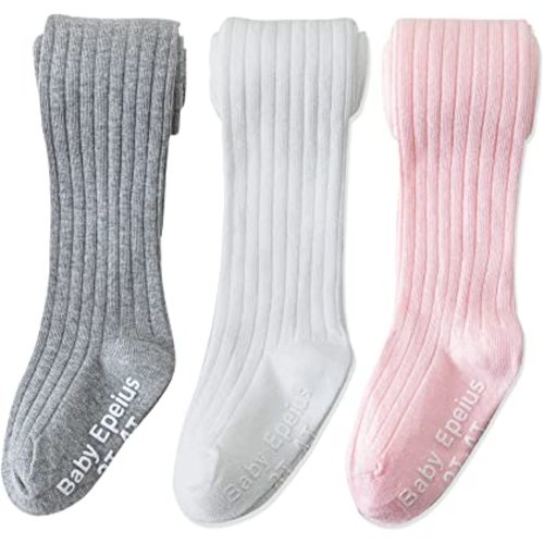 EPEIUS Baby Tights Baby Girls Non-Slip Plain/Ribbed Leggings Seamless Cotton Stockings Pantyhose Newborn Infant Toddler