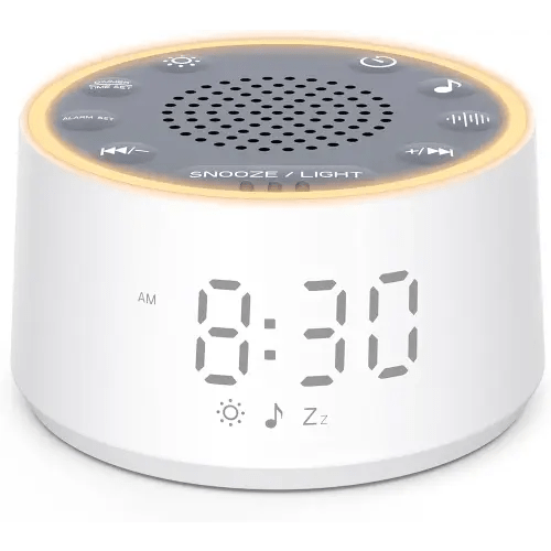 Dreamegg Sound Machine with Nursery Lamp - Sound Machine Baby, Soothing Sounds, Timer, Memory Function, 10 Colour Night Light, White Noise Machine Alarm Clock for Newborn Baby Registry Gift, White