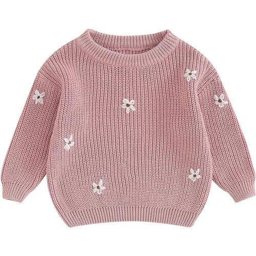 Mubineo Baby Girl Winter Clothes Cute Flower Sweater Crewneck Pullover Long Sleeve Knit Newborn Infant Sweaters