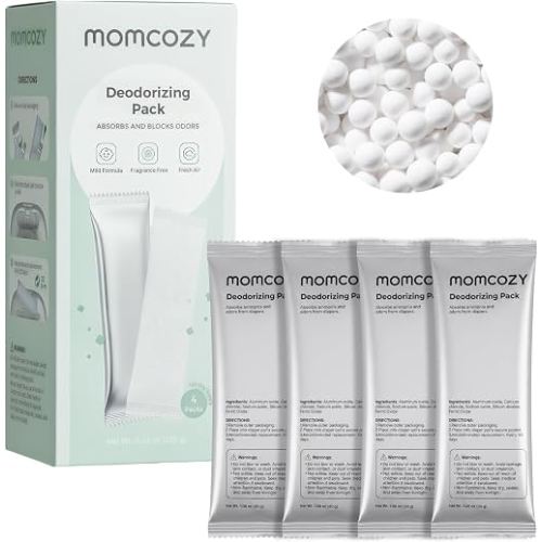 Momcozy Diaper Pail Deodorizer Refills, 4 Packs Mineral-Based Odor Control Bags, Fragrance-Free Odor Absorber Packs for Momcozy Diaper Pail, Trash Bins, Shoe Cabinets, Gym Bags & Cat Litter Boxes