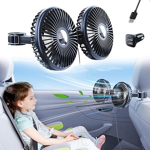 Car Fan for Back Seat [Comes with Car Charger] 360 Degree Rotatable USB Car Seat Fan for Baby Rear Facing - 3 Speeds Separate Control for Vehicles SUV RV