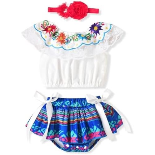 HINTINA Newborn Baby Girl Mexican Clothes Embroidery Floral Shorts Outfits Ethnic Wear Cinco De Mayo Fiesta Clothing Set