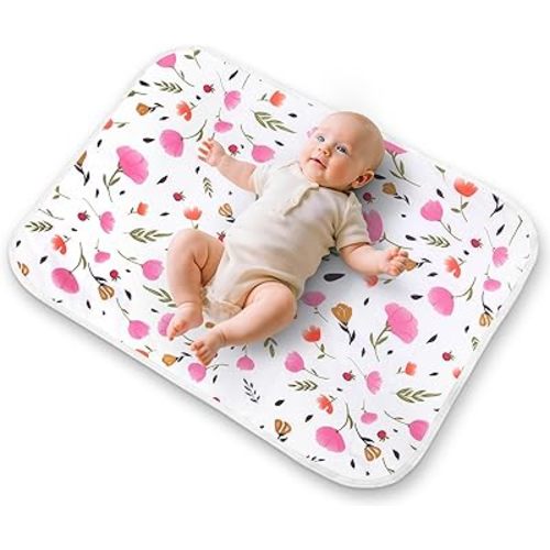 Diaper Changing Pads for Baby, Flower Change Mat, 3Layers Waterproof Change Pad Foldable Absorbent Mats for Women, Reusable Incontinence Underpads for Patient 24''x30'' (Purple Flower)