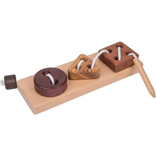 Montessori Wooden Lacing Toys for Toddlers 2 3 4 Year with Base – 3 Shapes: Circle, Triangle, Square – Educational Threading Puzzle for Preschool Fine Motor Skills,Travel Activity Toy(3 Natural Woods)