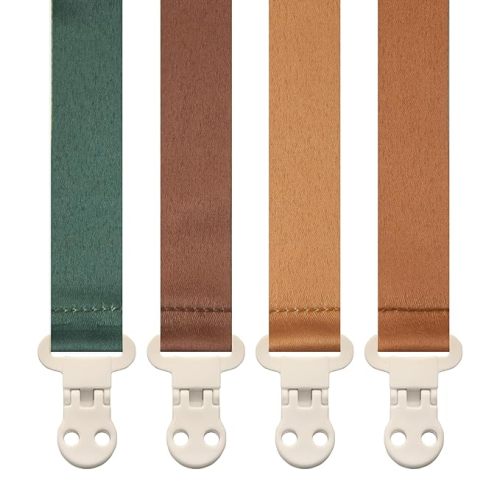 Stadela Baby Pacifier Clip Holder - Girl or Boy Unisex 4 Pack Gift Set – Boho Modern Neutral Solid Colors (Parker)