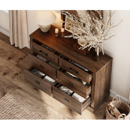 Gracie Oaks Laziza 47.2"W Modern Farmhouse Wooden 6-Drawer Dresser For Kids | Wayfair