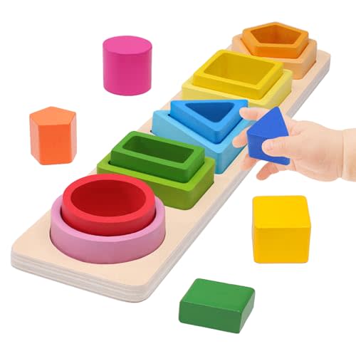 YHHYTOY Montessori Toys for 1+ Year Old, Wooden Baby Stacking Shape Color Sorting Toys for Toddlers 1-3, Preschool Learning Activities Toddler Games, 1 2 3 Year Old Girls Boys Birthday Gifts