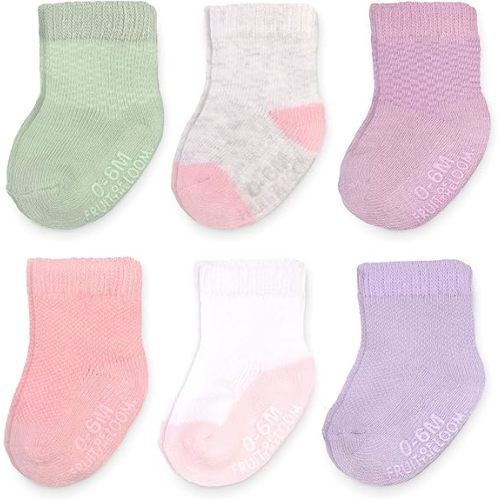 Fruit of the Loom All Weather Baby & Toddler Socks - Cotton Crew Socks with Grips for Boys, Girls and Unisex