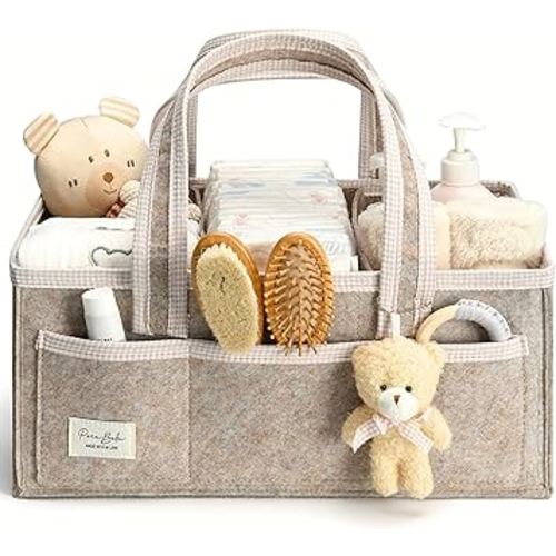 PeraBella XL Diaper Caddy Organizer With Handle, Baby Shower Gifts Basket Bag, Registry Search Must Haves Items, Newborn Girl Boy Nursery Storage Organizer, Baby Bag Essentials, Car Diaper Caddy Cart
