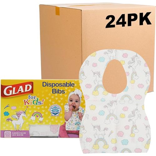 Glad for Kids Shark Disposable Paper Bibs with Crumb Catcher, Absorbent Leakproof Bibs for Toddlers and Babies, Mess Free Feeding, Crafts, Parties, and Travel Use, 30 Count