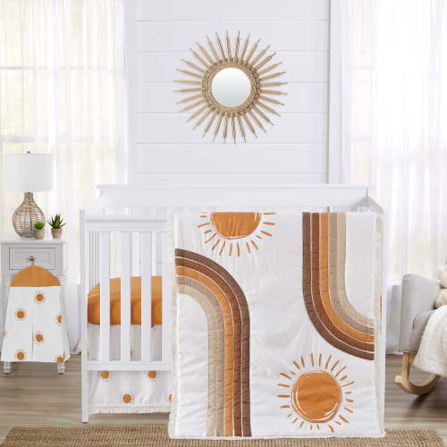 Sweet Jojo Designs Boho Sun White and Orange 4 Piece Crib Bedding Set