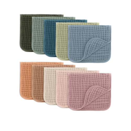 Comfy Cubs Muslin Burp Cloths 20" x 10", Pack of 10 - Large, 6-Layer, Ultra Absorbent 100% Cotton for Baby Drool and Messes - Soft, Safe & Gentle Baby Burp Cloths for Boys & Girls - Multi