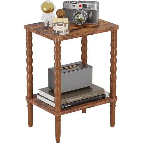 Small Side Table, Retro End Table, Narrow Couch Side Table for Small Spaces, Skinny Bedside Table Nightstand for Bedroom, Living Room, Farmhouse, No-Tool Assembly, Rustic Brown