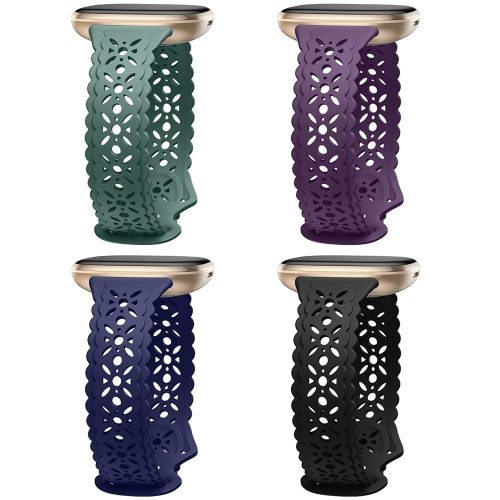 Dirrelo 4 pack Lace Silicone Band Compatible for Fitbit Sense Bands/Fitbit Versa 3 Bands Women/Fitbit Versa 4 Bands/Sense 2 Bands, Soft Ultrathin Hollow-out Sport Watch Strap Replacement Wristbands
