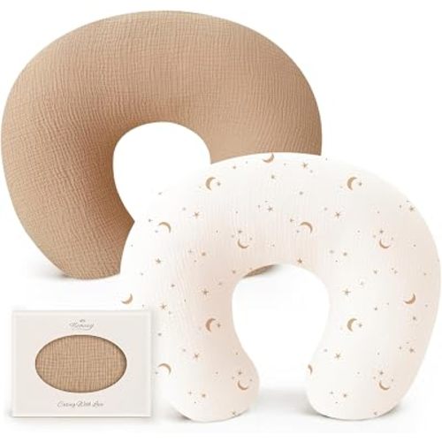 Konssy 2-Pack 100% Cotton Muslin Nursing Pillow Covers, Soft Cover for Baby