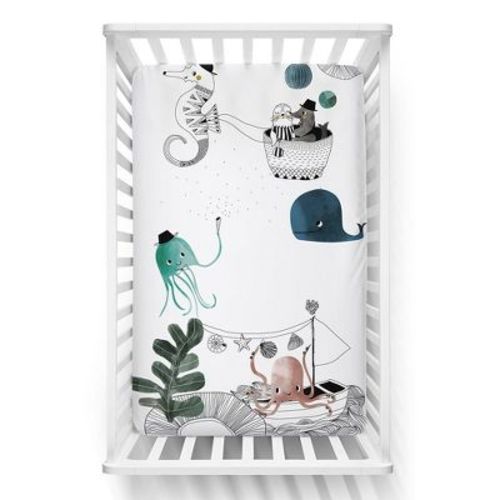 Mini Crib Sheet - 100% Cotton - Underwater Love by Rookie Humans. Fits standard Mini Cribs and Playards, 24x38 inches