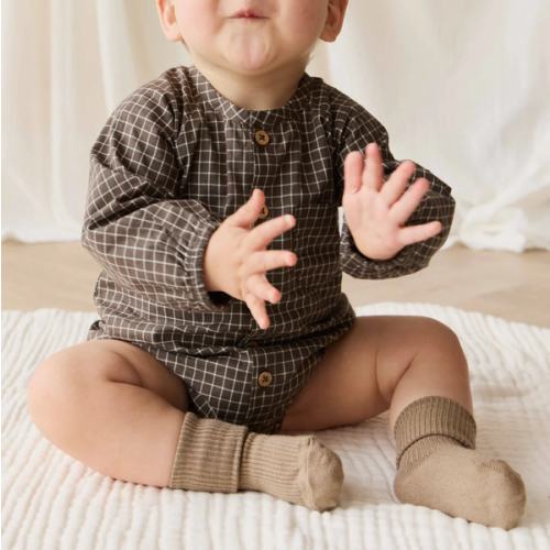 Organic Cotton Ellis Playsuit - Coffee Grid – Jamie Kay USA