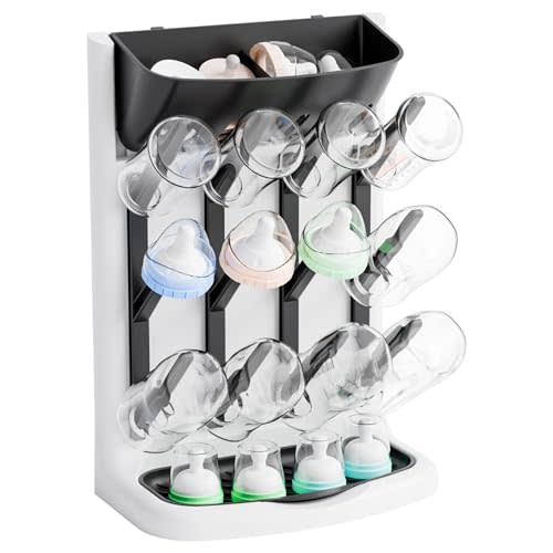 Yieach Larger Vertical Baby Bottle Drying Rack - BPA FREE - Space Saving Feeding Bottles Drying Rack Holder for Countertop,Baby Bottle Holder Storage Station for Pacifiers,Pump Accessories Stand,BLack
